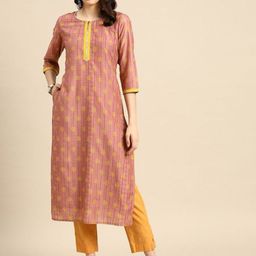 Suha Floral Printed Keyhole Neck Straight Kurta-image-3
