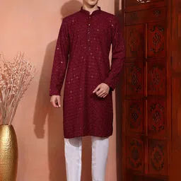 SWAGG INDIA Men Ethnic Motifs Embroidered Chikankari Kurta-picture-14
