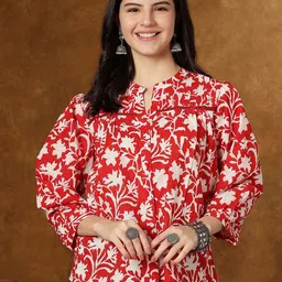 JANAKDULARI CREATION Floral Print Mandarin Collar Puff Sleeve Cotton Shirt Style Crop Top-image-61