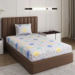 Monte Carlo Pixel White & Grey Geometric Printed 120TC Single Bedsheet Set 1.52 m x 2.30 m-picture-47