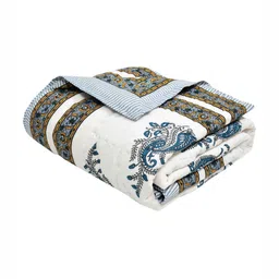 BLOCKS OF INDIA Grey & White Ethnic Motifs Mild Winter 350 GSM Single Bed Quilt-image-63