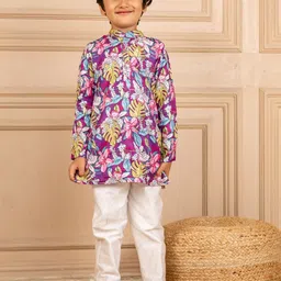 Jilmil Boys Floral Printed Band Collar Straight Kurta With Trousers-picture-42