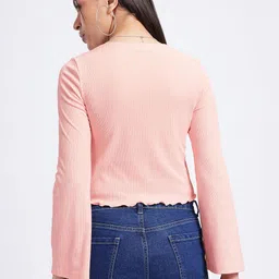 glitchez Twist & Thrive Self-Striped Flared Sleeve Front-Open Top image 4