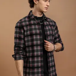 HIGHLANDER Men Spread Collar Checked Slim Fit Casual Shirt-image-54