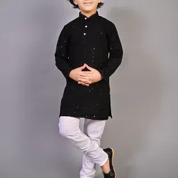 VALUE CREATION Boys Embroidered Band Collar Straight Kurta With Pyjamas-image-43