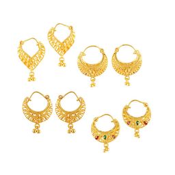 DIVASTRI Set Of 4 Gold-Plated Stone Studded Circular Hoop Earrings-71