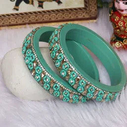 TAJ BRIDAL STORE Set Of 2 Kundan Studded Lac Bangles-picture-48