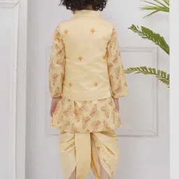Sethukrishna Boys Abstract Printed Mandarin Collar Kurta With Dhoti Pants & Nehru Jacket image 3
