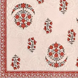BED-SHEET.COM Peach-Coloured & Red Floral King Bedsheet with 2 Pillow Covers image 2