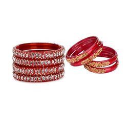 SOMIL Set Of 8 Red Alloy Artificial Stones and Beads Antique Bangles-image-87