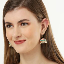 Anouk Set of 4 Artificial Beaded Enamelled Meenakari Dome Shaped Jhumkas image 4