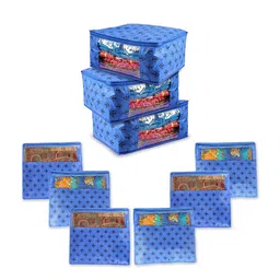 prettykrafts Blue & Black 9 Pieces Ethnic Motifs Printed Reusable Multi-Utility Organisers-13