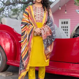 NIZA FASHION Women Ethnic Motifs Woven Design Regular Kurta Trousers With Dupatta-14