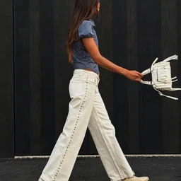 Bershka Women Straight Fit Mid-Rise Cotton Trousers-picture-38