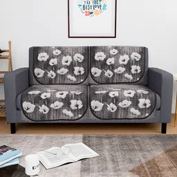 Kuber Industries Grey & White 4 Pieces Printed Velvet 2 Seater Sofa Covers-23