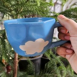Bon Homey Cloud Cups Blue & White Painted Textured Ceramic Cup & Saucer Set-42