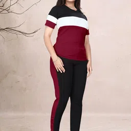 DTR FASHION Colorblocked Round Neck T-Shirt & Trouser Co-Ord Set-picture-19