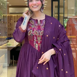 URMIR FASHION Women Ethnic Motifs Embroidered Regular Thread Work Kurta with Trousers & With Dupatta-picture-43