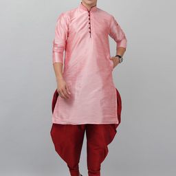 LEMONX Men Regular Dupion Silk Kurta with Dhoti Pants-picture-18