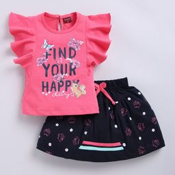 TINY BINY Girls Printed Pure Cotton Top With Skirt-image-77