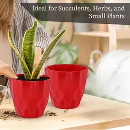 Kuber Industries Orange-Coloured & Red 4 Pieces Barfi Pattern Flower Pots for Garden image 2
