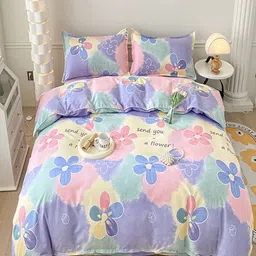 JC HOME White & Blue Floral Printed Double Extra Large Regular Bedding Set-image-37