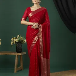 HI FI NX Striped Zari Pure Chiffon Saree-36