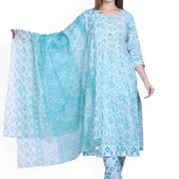 Woollen 4U Women Floral Printed Kurta with Trousers & Dupatta-picture-9
