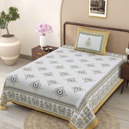 Myntra Elegant Homes Off White Floral Cotton 300 TC Single Bedsheet Set 2.29m x 1.52m-picture-43