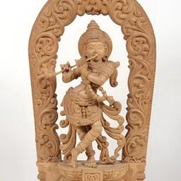 Exotic India Brown Wooden Krishna Religious Idol Showpiece-image-5