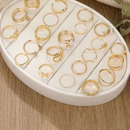 Shining Diva Fashion Set Of 22 Gold-Plated Crystal Studded & Pearl Beaded Ring-86