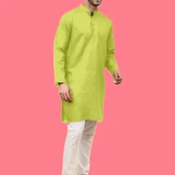 ANUJ FASHION Men Green Mandarin Collar Straight Cotton Kurta-picture-26
