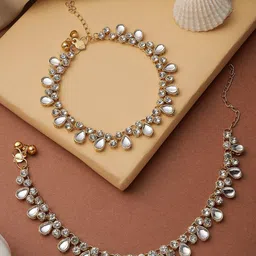 ANIKAS CREATION Gold-Plated Kundan Anklet-30
