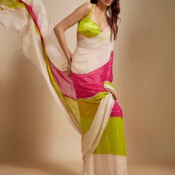 AWRIYA Colourblocked Pure Georgette Saree-image-57