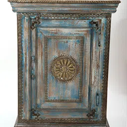 Exotic India Blue & Grey Vintage Wooden Cabinet-35