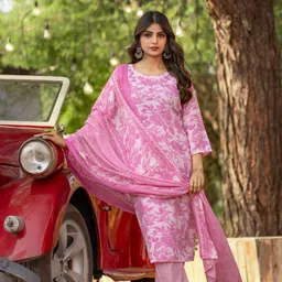 Anouk Women Floral Printed Regular Kurta with Trousers & With Dupatta image 5