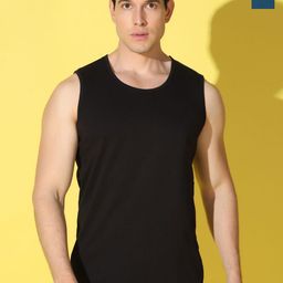 WOOSTRO Pack Of 2 Printed Super Combed Cotton Gym Vests VWS26(PLAIN BLACK)(ENJOY PEACOCK)-image-8