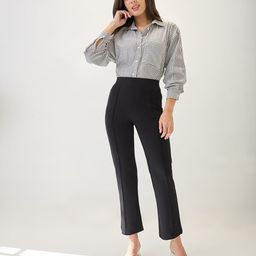 Globus Solid Mid-Rise Flat Front Korean Trousers-image-75