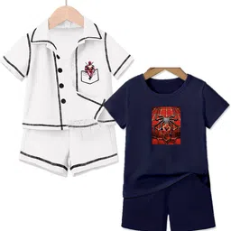 MITANSH Kids Pack Of 2 Printed Shorts Sleeves Shirt With Shorts & T-Shirt-7