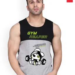 SLOWLORIS Men Pack Of 2 Printed Bio-Wash Combed Cotton Gym Vests-picture-30