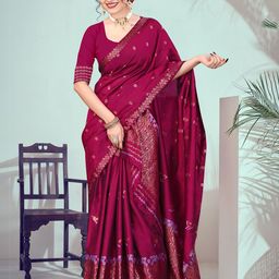KAMDAR Woven Design Zari Assamese Mekhela Chador Saree with Copper Work-image-14