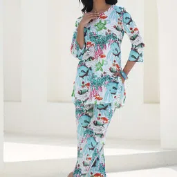 FLAVIA CREATION Abstract Printed Pure Cotton Tunic With Trousers-16
