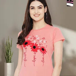 Dreambe Women Pack of 2 Floral Printed Round Neck Cotton Regular Fit T-shirts-picture-20