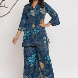 Varanga Printed Shirt Collar Neck Top With Palazzos Co-Ords-picture-17