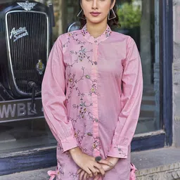 PEACH PIPER Floral Print Mandarin Collar Shirt Dress-image-35