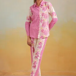 FLAVIA CREATION Printed Shirt Collar Pure Cotton Shirt With Trousers-image-57