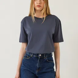 BIANCO LUCCI Women Henley Neck Drop-Shoulder Sleeves Cut Outs T-shirt-image-93
