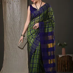 IndianRang Checked Silk Blend Saree-image-86