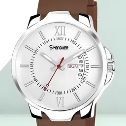 SPENCHER Men Analogue Multi Function Watch SW Dope2 White Dial Brwon Silicon StrapDD-4