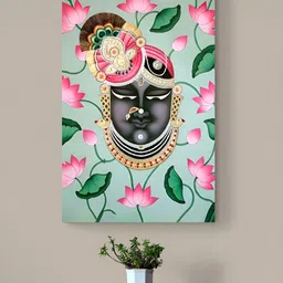Tushaco Handicrafts Green & Pink 1 Piece Canvas Religious Wall Paintings-image-24
